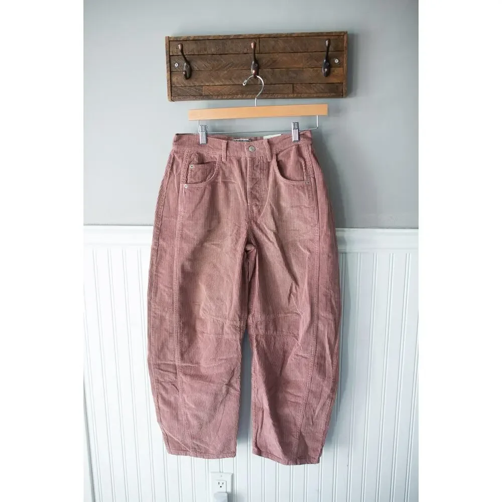 Free People We The Free Good Luck Mid-Rise Cord Barrel Jeans 27 NEW - Picture 3 of 5